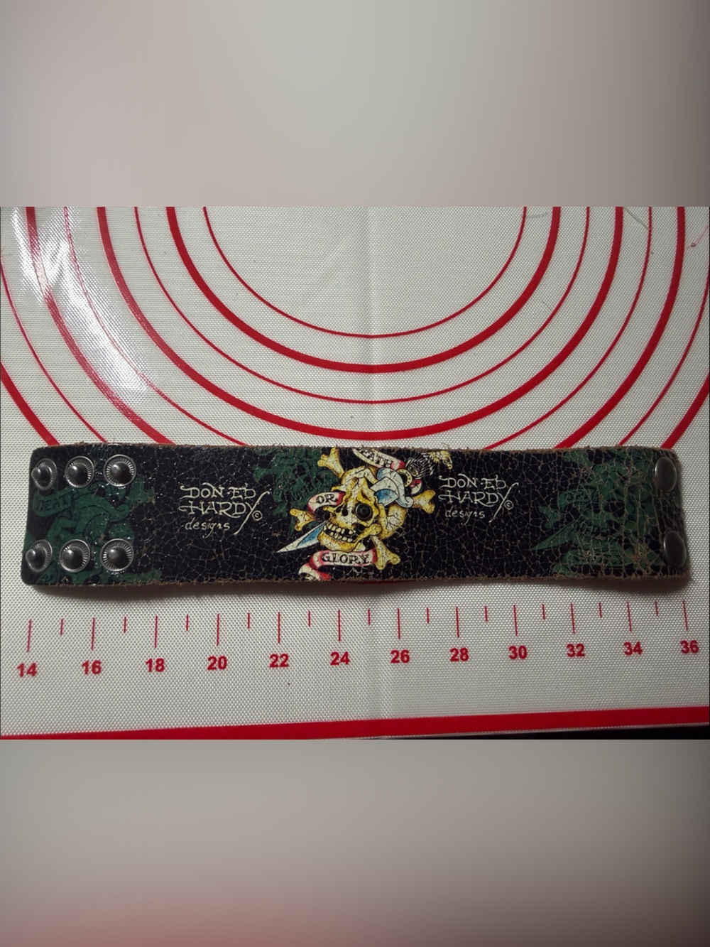 ED HARDY Vintage Y2K Genuine Leather Jeweled Skull "Death or Glory" bracelet